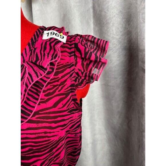 Miley Cyrus Max Fuschia Black Zebra Rouched Ruffle Blouse Size S Sheer Top - Picture 6 of 6
